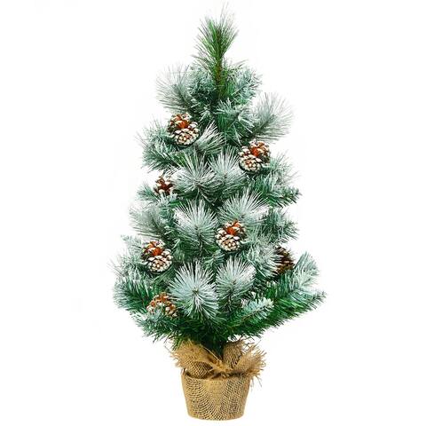 Costway 24'' Snow Flocked Artificial Christmas Tree Tabletop w/Pine - 24"