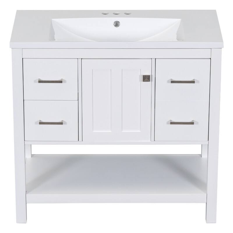 36in Modern Bathroom Vanity with USB Charging Port & Single Resin Sink