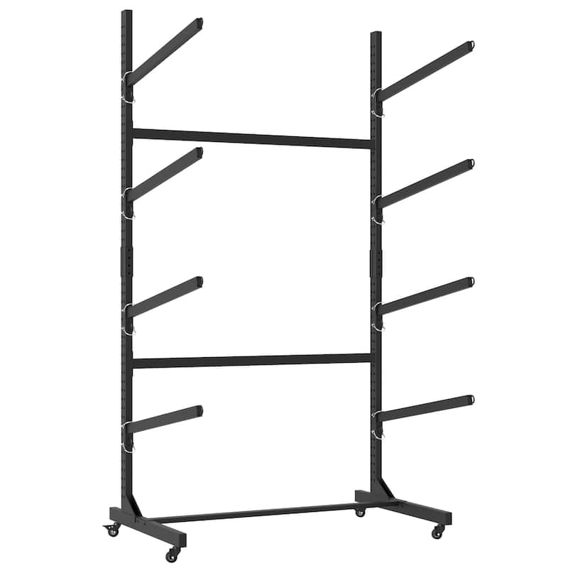 80''H Freestanding Kayak Storage Rack - Holds 4 Kayaks, Heavy-Duty Adjustable Stand with Lockable Wheels for Kayak, Canoe