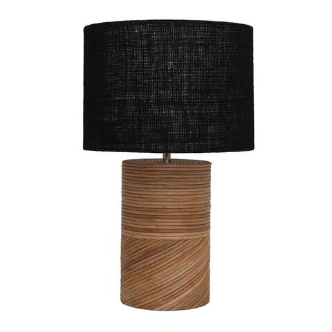 Rattan & Wood Table Lamp with Black Jute Shade, Modern Table Lighting