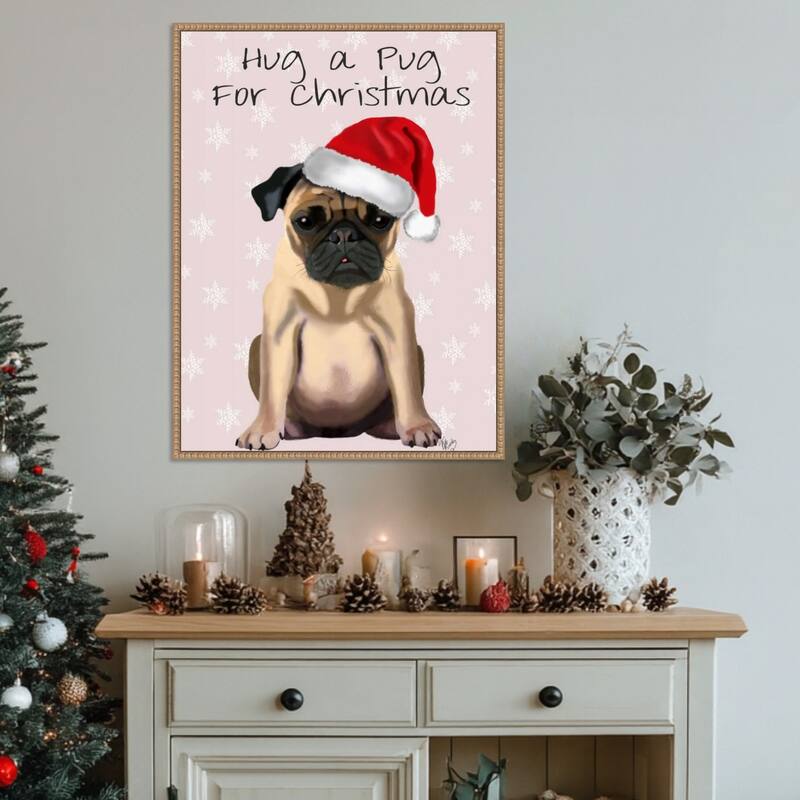 Hug a Pug by Fab Funky (23 x 30 in.), Framed Canvas Wall Art Print - Sylvie Beaded Rustic Natural