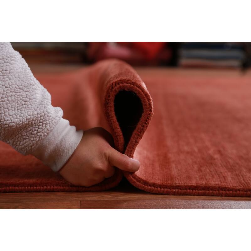 Hand Knotted Oriental 100% Wool Carpet Modern Solid Oranges & Rust Gabbeh Area Rug - 11' 10'' X 9' 1''