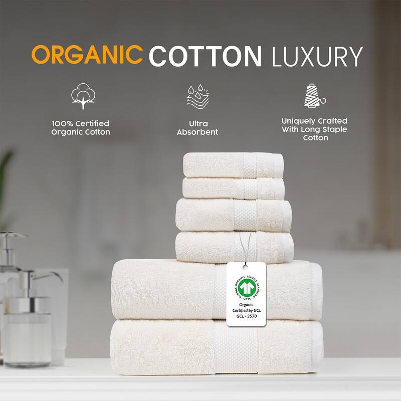 Organic 630 GSM Ultra Absorbent Cotton Towel Set of 6 by Farm to Home