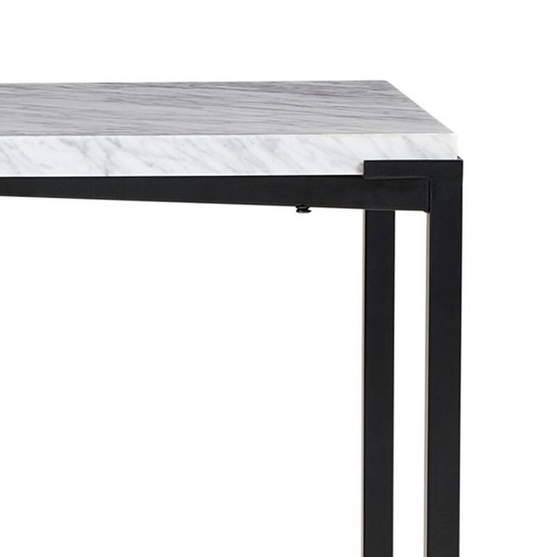 Agnew 50 Inch Console Table, White Marble Top, Tubular Black Steel Base