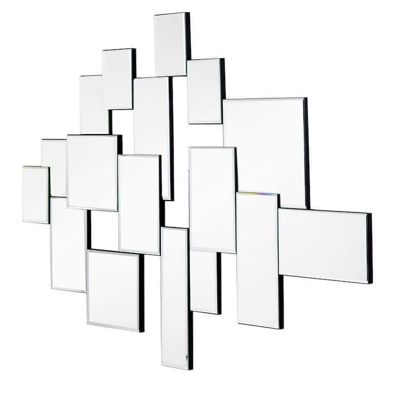 HomeRoots 30" Clear Abstract Glass Contemporary Panels Unframed Accent Mirror - 39.4' X '29.5' X '0.7