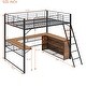 preview thumbnail 6 of 24, Modern Full Size Metal Loft Bed with 3 Layers of Shelves and L-shaped Desk for Bedroom