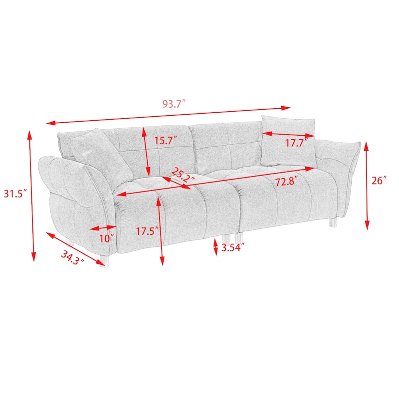 Flared Arms Sofa Square Grid Design Lounge Couch with Pillows