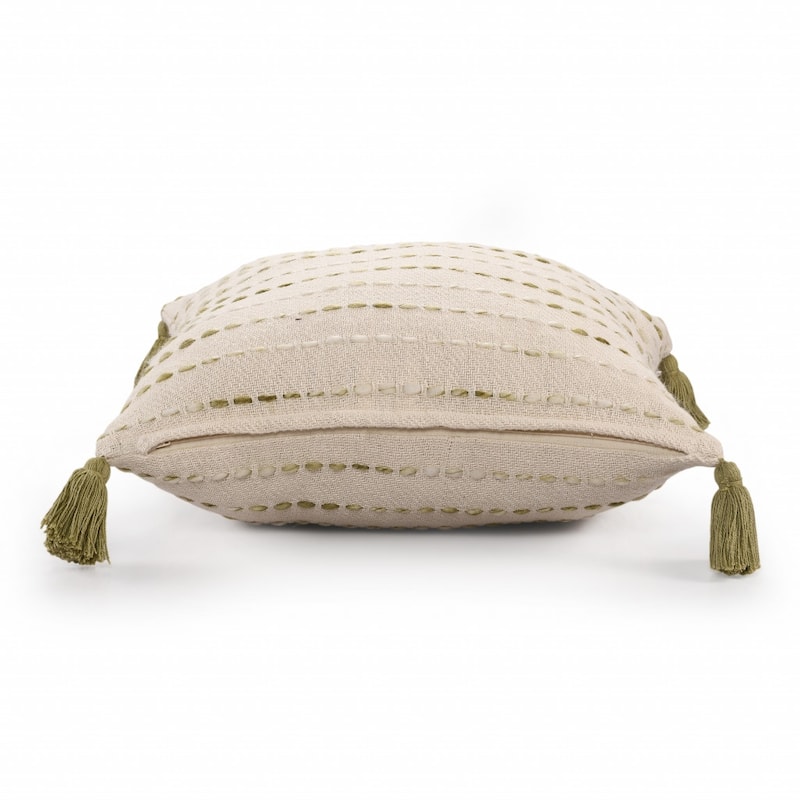 HomeRoots 20" X 20" Olive Green And Ivory 100% Cotton Striped Zippered Pillow