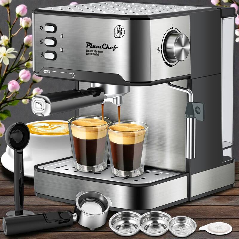20 Bar Espresso Machine with Milk Frother, Single and Double Shot Coffee Maker, ESE Pod Compatible for Home - Silver