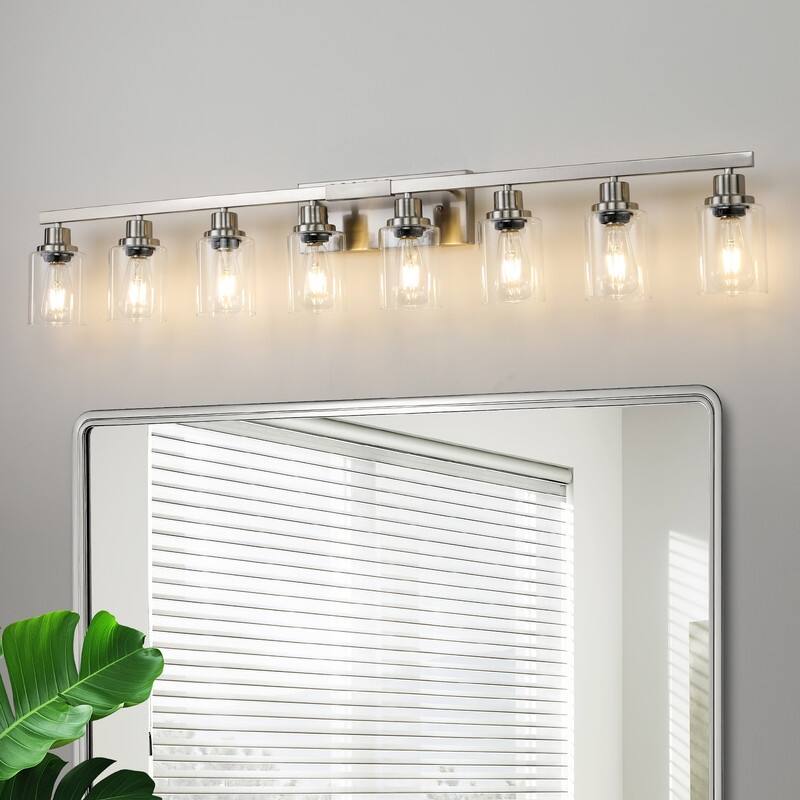 Bathroom Vanity Light With Clear Glass Shades For Vanity Mirror, Bathroom, Or Hallway - 8-Lights - Chrome