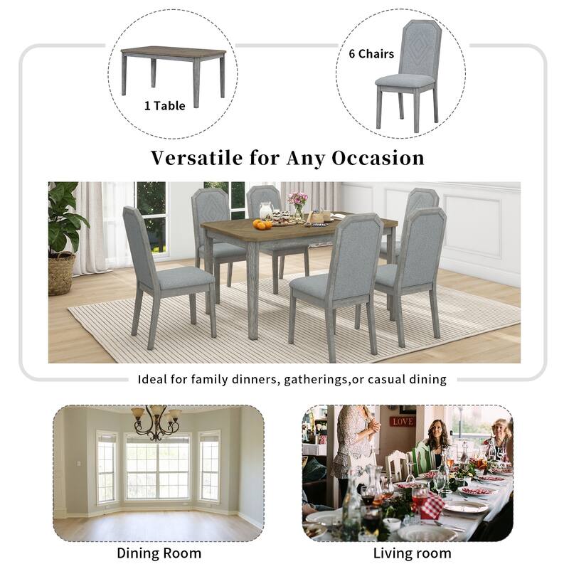 7-Piece Dining Table with 6 Upholstered Chairs