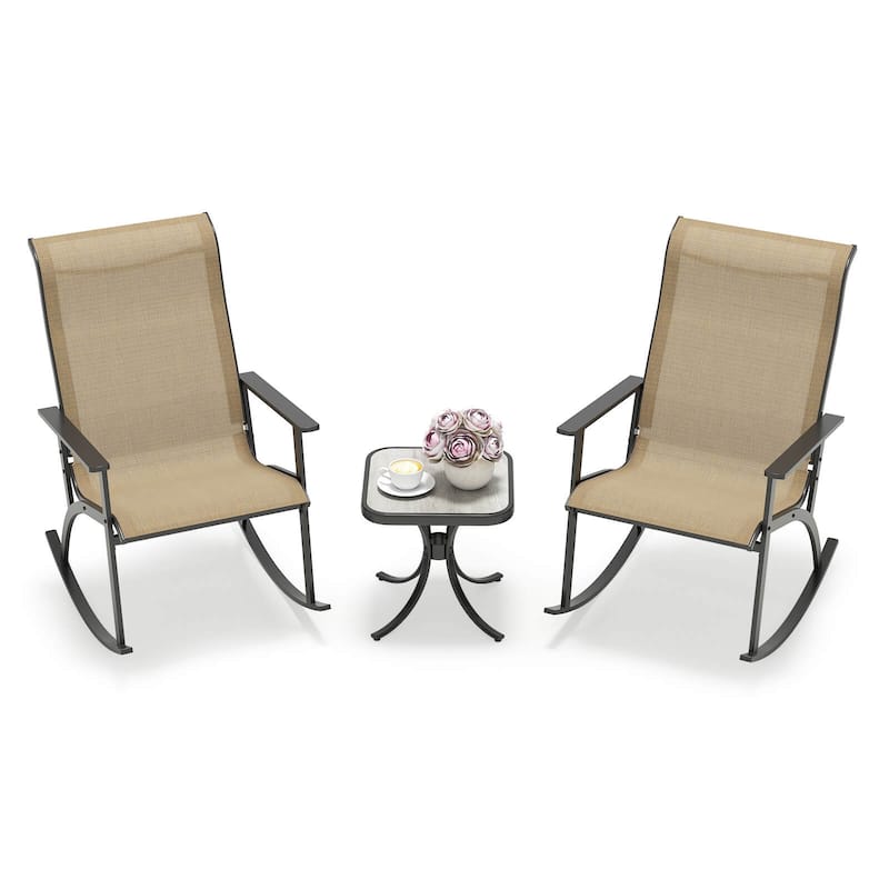 Costway 3 PCS Patio Rocker Set with High Backrest & Wood-Plastic - See Details