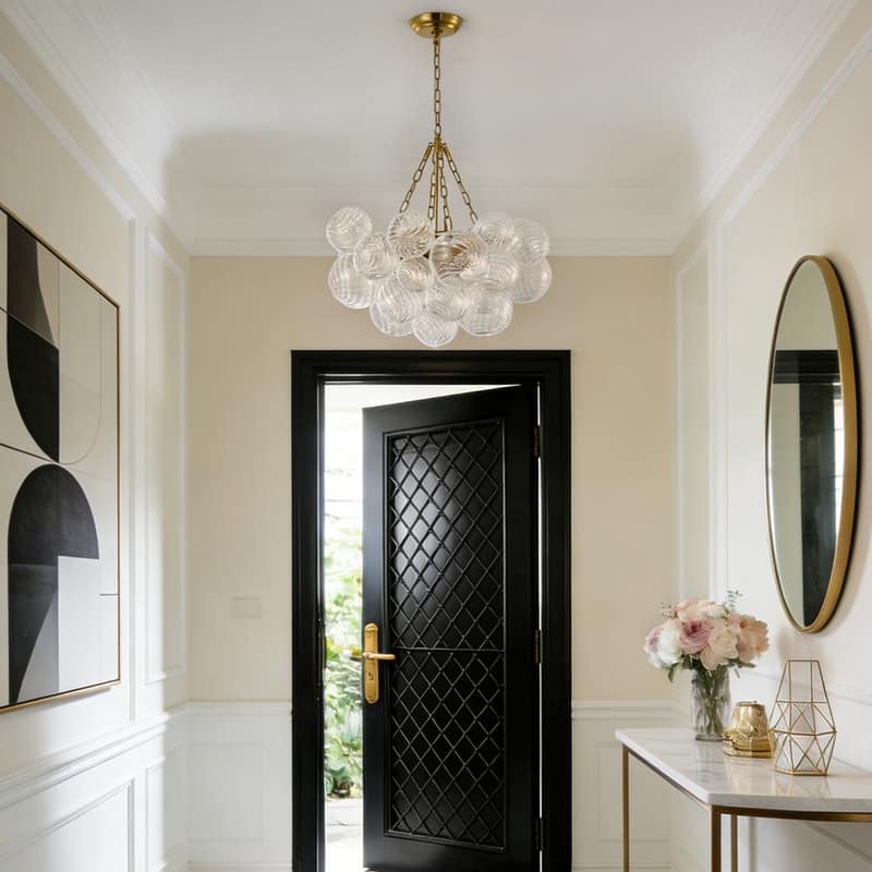 Contemporary Cluster Glass Chandelier Copper Finish Pendant Light for High End Interiors