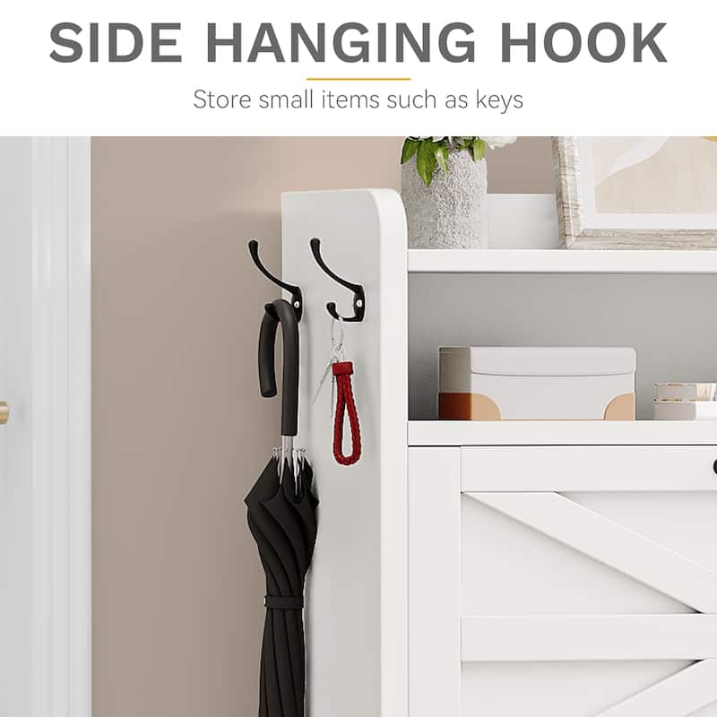 Moasis Farmhouse Shoe Storage Cabinet with 2 Flip Drawers 16 Pairs Freestanding Shoe Organizer - 51.1"L x 9.45"W x 45.8"H