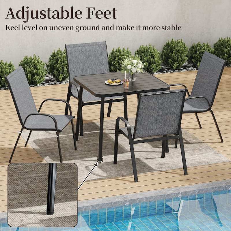 5-Piece Outdoor Dining Set with 4 Stackable Dining Chairs and Square Dining Table, Patio Conversation Set for 4