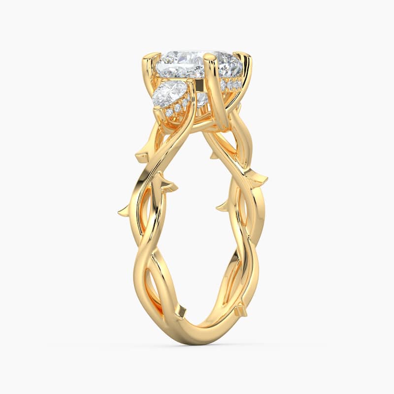 Auriya 14k Gold Cushion Lab Grown Diamond Thorn Vine Three Stone Hidden Halo Engagement Ring 1 to 5 ct. tw. (F-G, VS)