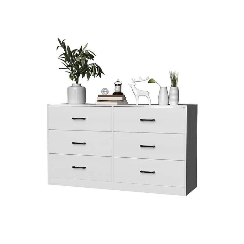 52.75" Wide Horizontal Double Dresser with 6 Fabric Drawers - White