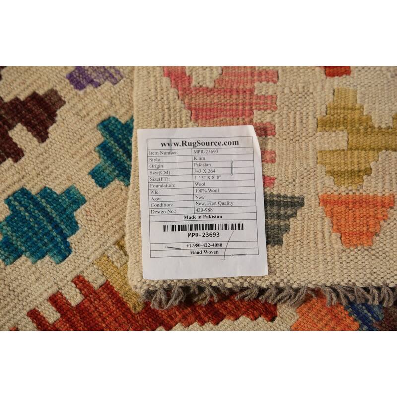 All-Over Geometric Kilim Oriental Area Rug Hand-Woven Wool Carpet - 8'8"x 11'3"