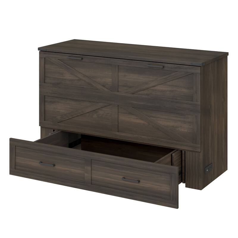 Wooden Foldable Murphy Cabinet Bed Platform Bed Bottom Large Storage Drawer Side with Outlets and USB Ports