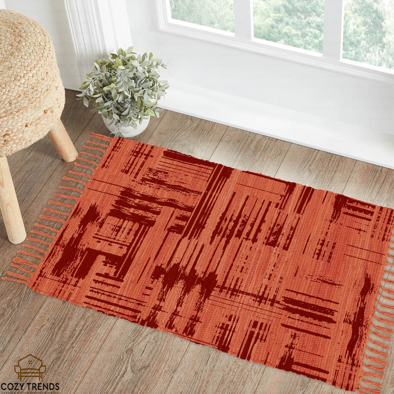 Authentic Hand-Woven Indian Cotton Rug 24''x36'' - Washable, Reversible, and Timelessly Stylish - 2'x3' - Brush Rust