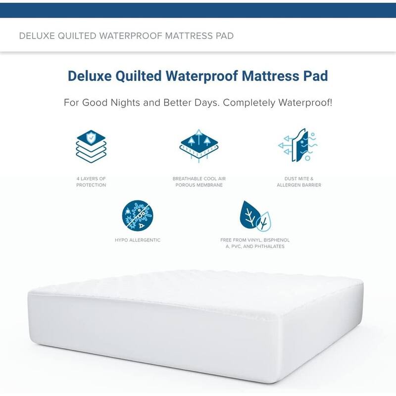 Waterproof Portable Crib Mattress Pad, Deluxe Quilted, Fitted Mattress Topper, Breathable, Quiet Allergen Barrier, 24"x38"x9"