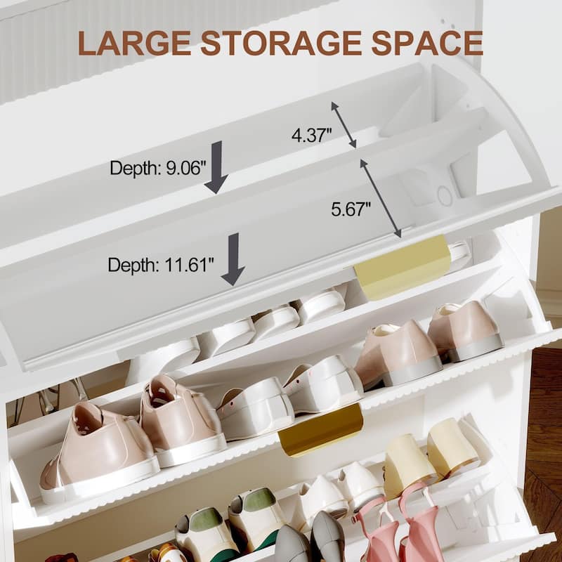 Slim Shoe Cabinet with 3 Flip Drawers & 2 Top Drawers