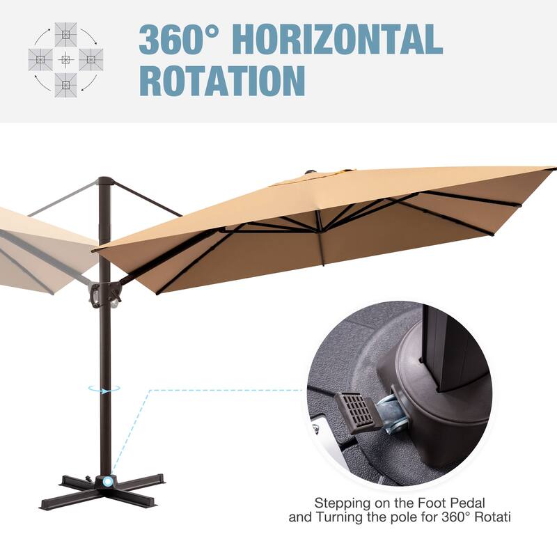 Outdoor 9 x 11 Ft Cantilever Patio Umbrella 360 Degree Rotation with HDPE Base