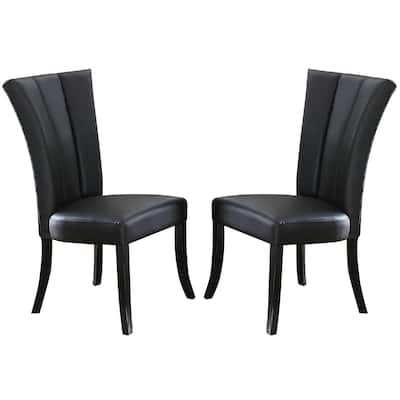 Leather Upholstered Dining Chair In Poplar Wood, Set Of 2,Black