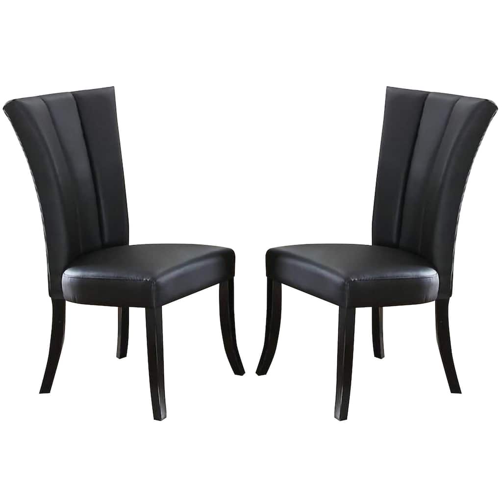 Leather Upholstered Dining Chair In Poplar Wood, Set Of 2,Black