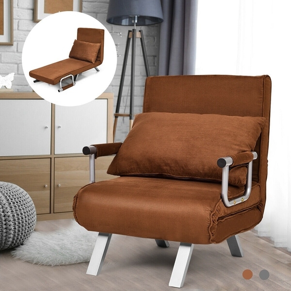 Gymax Folding Sofa Chair Reclining Bed Convertible Lounger Brown Caesious Home