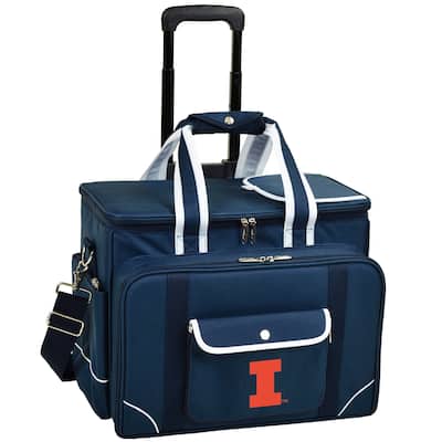 NCAA Illinois Fighting Illini Insulated Picnic Cooler with Service for Four on Wheels