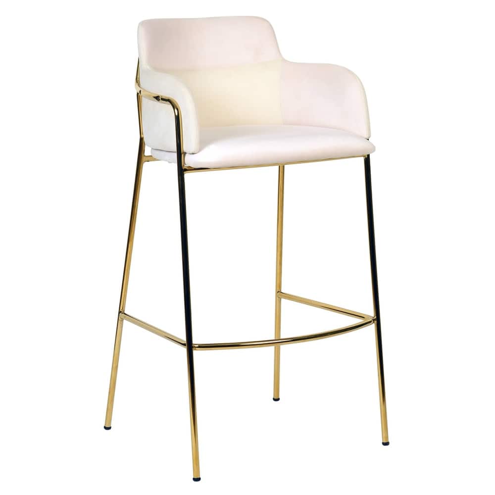 LeisureMod 40" Low-Back Velvet Upholstered Bar Stool with Gold Stainless-Steel Frame for Home Living Room Kitchen & Bar