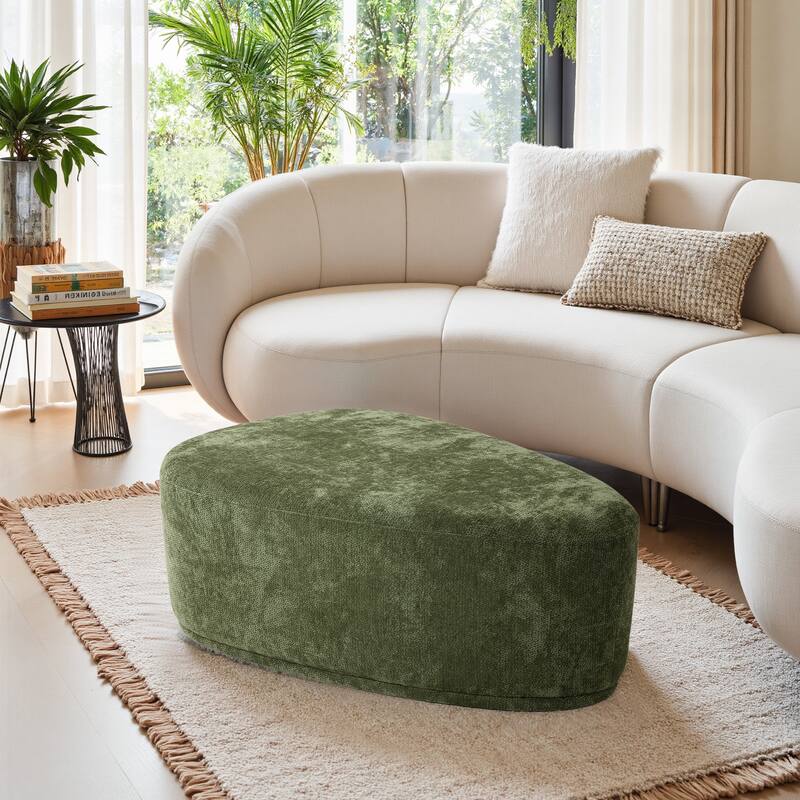 Leon 43" W Modern Oversized Chenille Triangular Cheese Ottoman - Hunter Green