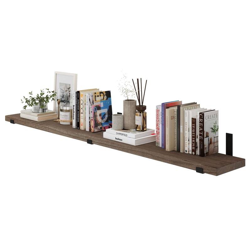 Wallniture Forte Wood Board 72" Long, 9.25'' Deep, 1.5" Thick, Floating Bookshelf for Wall, Hanging Shelf Living Room Decor, 1Pc