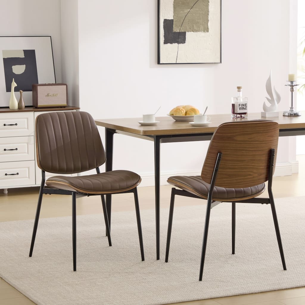 Roomfitters Upholstered Dining Chairs Set of 2 with Bentwood Back and Metal Legs, Mid-Century Modern Side Chairs