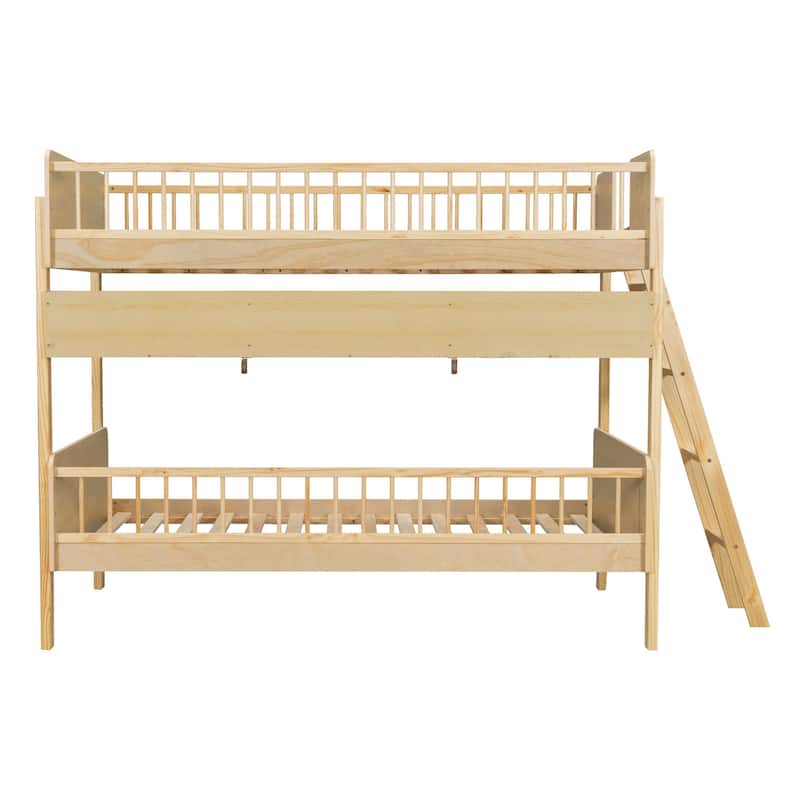 Twin Over Twin Wood Bunk Bed with 3 Storage Shelves, Reversible Ladder