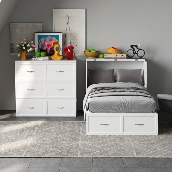 slide 2 of 20, 44.4"Murphy Bed Chest with Drawers For Home Office or Small Room