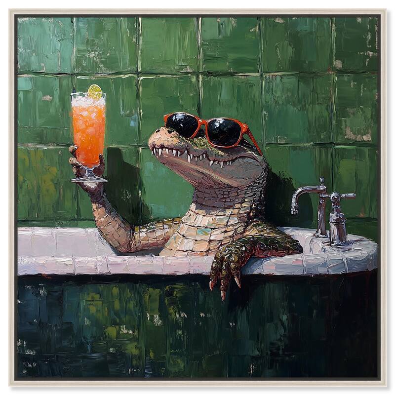 Cocktail Croc I Canvas by Art Remedy - 12" x 12" - Silver