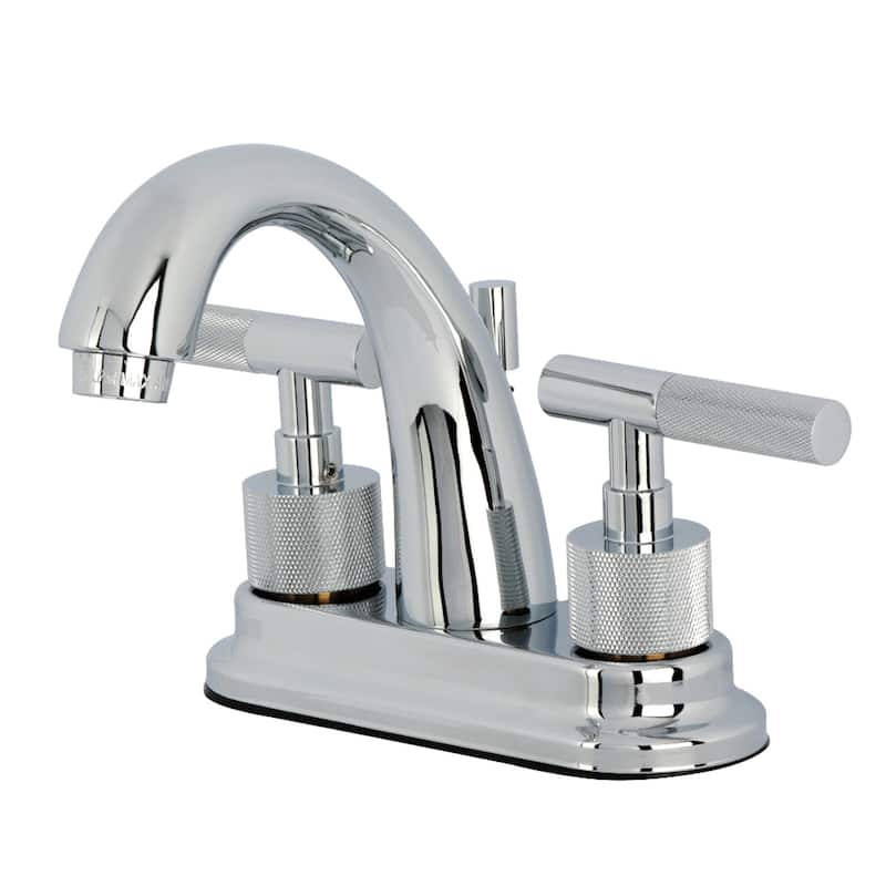 Kingston Brass Convergent Two-Handle 3-Hole Deck Mount 4" Centerset Bathroom Faucet with Knurled Handle and Brass Pop-Up Drain - Polished Chrome