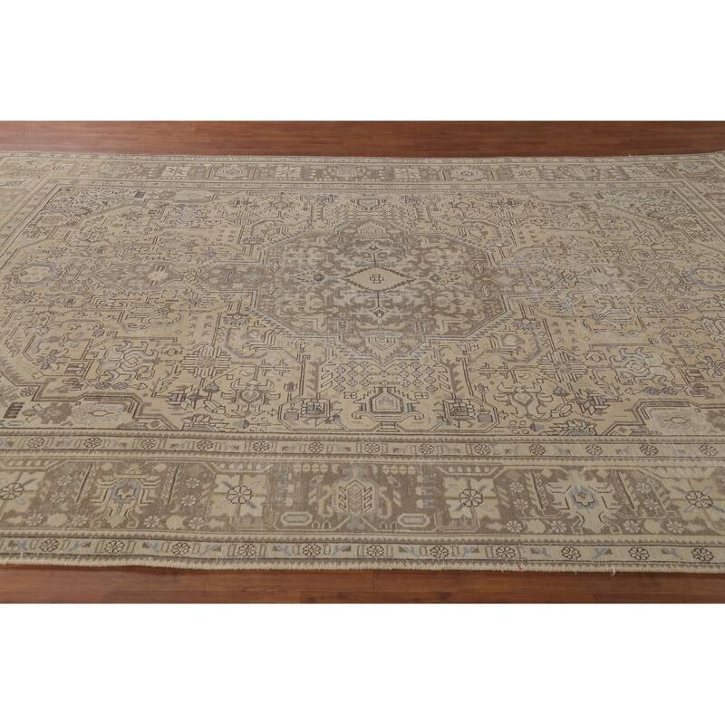 Geometric Tabriz Persian Vintage Area Rug Hand-Knotted Wool Carpet - 8'2"x 11'6"