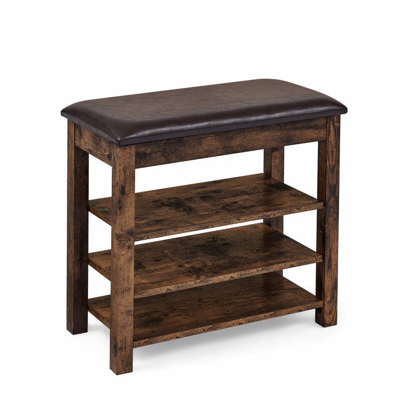 Height-Adjustable Shoe-Changing Bench Made of High-Quality Wood with Comfortable Seat and Concealed Storag