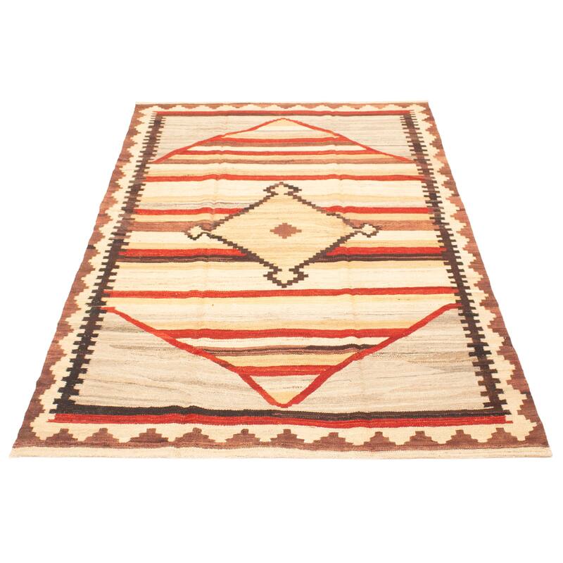 ECARPETGALLERY Flat-Weave Ankara FW Cream Wool Kilim - 6'4 x 9'8