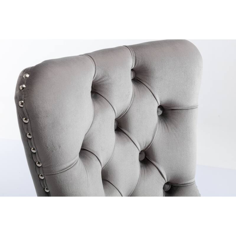 Set of 2 Contemporary High-End Tufted Upholstered Dining Chair with Nailhead & Stainless Steel Legs