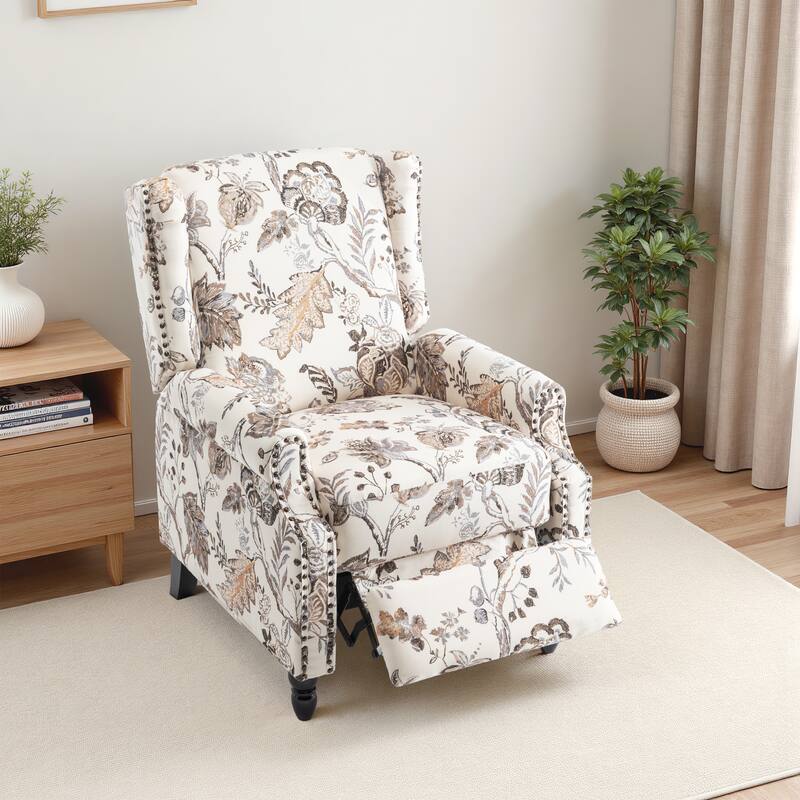 UIXE Roderich Farmhouse Floral Print Push Back Recliner Chair