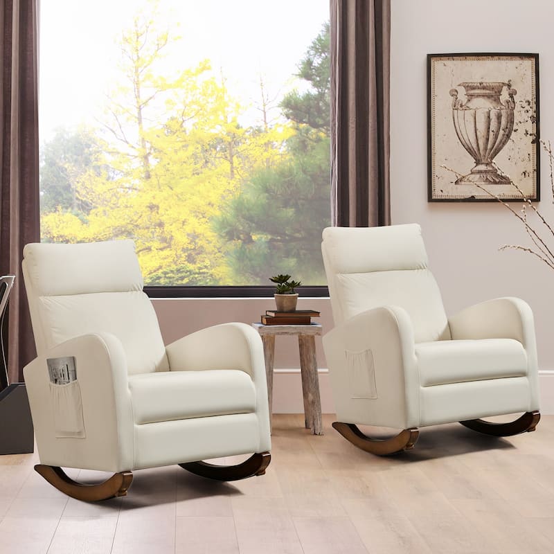 AVAWING Mid Century Nursery Rocking Chair Upholstered Velvet High Back Armchair Set of 2