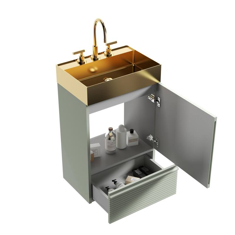 GDFStudio - Gada Stylish 20" Striped Bathroom Vanity with Integrated Stainless Steel Sink and Efficient Storage