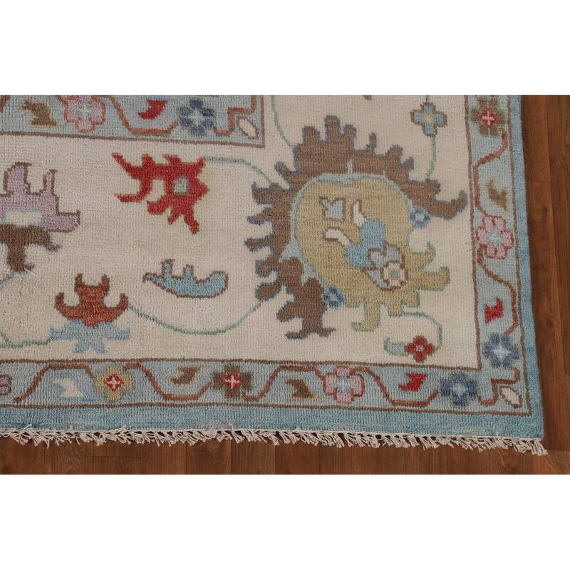 Light Blue Floral Oushak Oriental Large Rug Hand-Knotted Wool Carpet - 10'1" x 13'9"