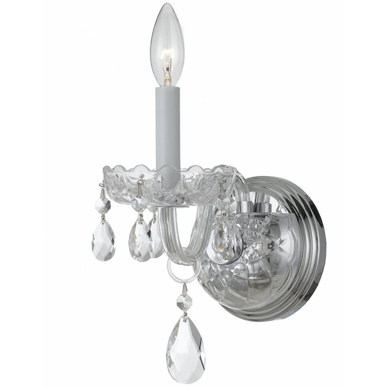Traditional Crystal 1 Light Swarovski Strass Crystal Chrome Sconce - 5'' W x 9'' H x 8'' D - 5'' W x 9'' H x 8'' D