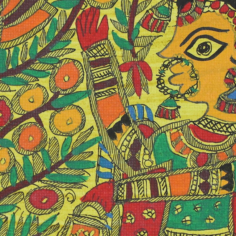 Novica Handmade Krishna And The Tree Of Life Madhubani Painting