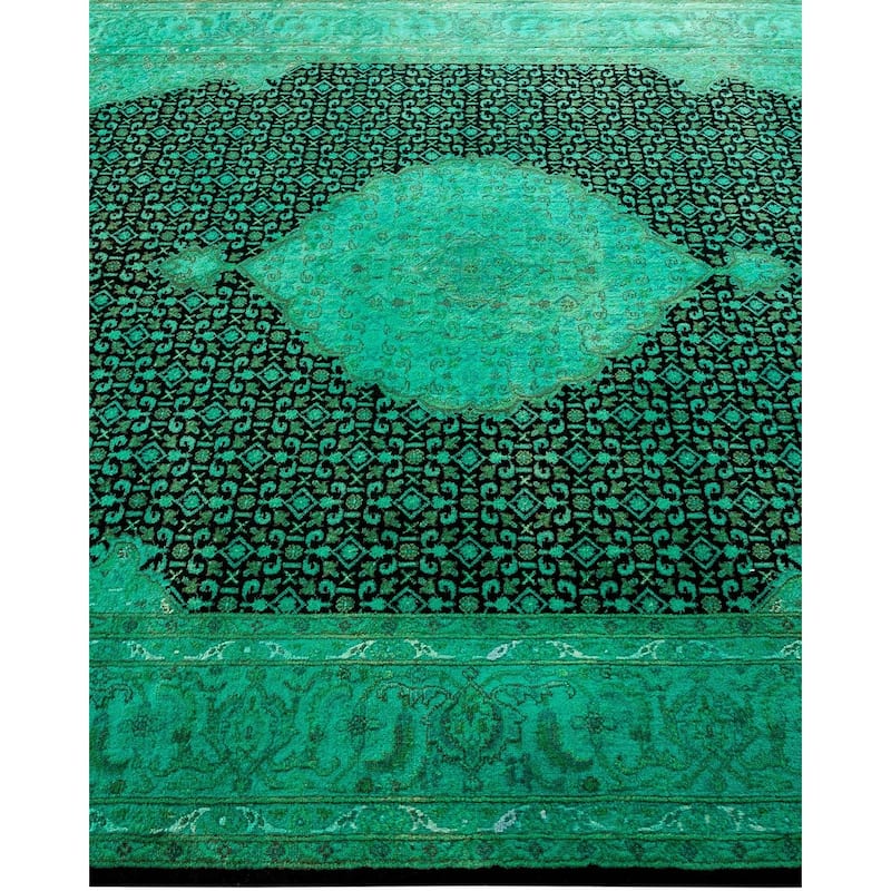 Overton Hand Knotted Wool Vintage Inspired Modern Contemporary Overdyed Green Area Rug - 6' 2" x 9' 4"